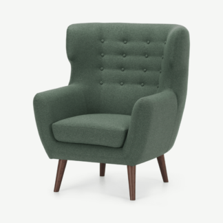An Image of Kubrick Wing Back Chair, Darby Green with Dark Stain Leg