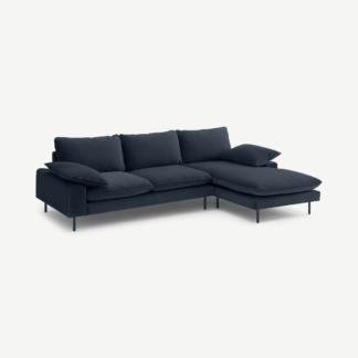 An Image of Fallyn Right Hand Facing Chaise End Sofa, Navy Cotton Velvet