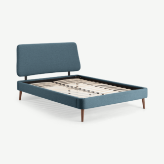 An Image of Lowrie Double Bed, Orleans Blue & Dark Stain Legs