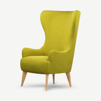 An Image of Bodil Accent Armchair, Light Moss Fabric with Light Wood Legs
