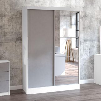 An Image of Lynx White and Grey 2 Door Sliding Wardrobe with Mirror