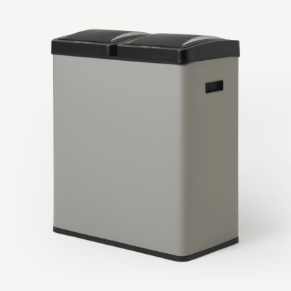 An Image of Rask 60L Touch-Free Sensor Recycling Bin X2 30L, Cool Grey