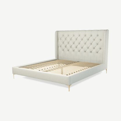 An Image of Romare Super King Size Bed, Putty Cotton with Brass Legs