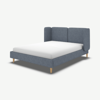 An Image of Ricola Double Bed, Denim Cotton with Oak Legs
