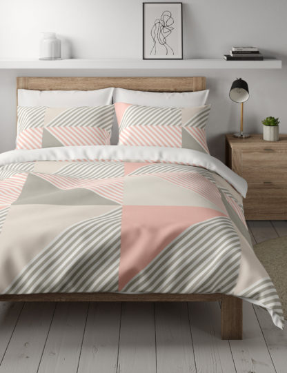 An Image of M&S Cotton Blend Geometric Bedding Set with Fitted Sheet