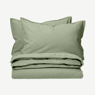 An Image of Alexia 100% Stonewashed Cotton Duvet Cover + 2 Pillowcases, Double, Soft Green