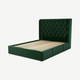 An Image of Romare King Size Bed with Storage Drawers, Bottle Green Velvet