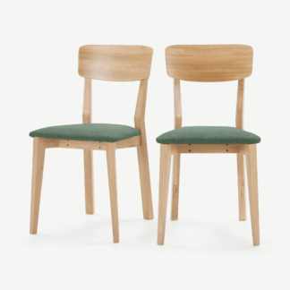 An Image of Jenson Set of 2 Dining Chairs, Bay Green & Oak