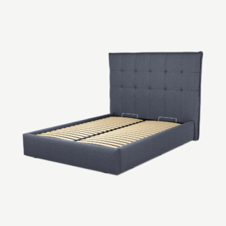 An Image of Lamas Double Ottoman Storage Bed, Navy Wool