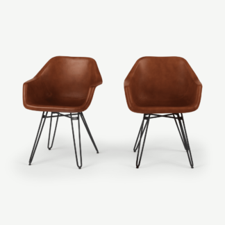 An Image of Set of 2 Hektor Tub Dining Chair, Tan and Black