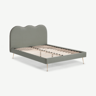 An Image of Fenella King Size Bed, Sage Green Velvet & Brass