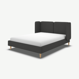 An Image of Ricola Super King Size Bed, Etna Grey Wool with Oak Legs
