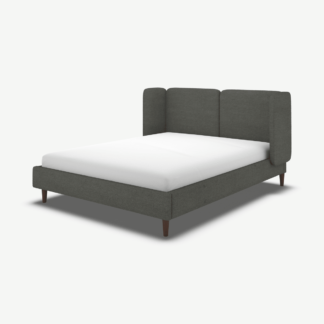 An Image of Ricola King Size Bed, Granite Grey Boucle with Walnut Stain Oak Legs