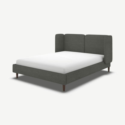 An Image of Ricola King Size Bed, Granite Grey Boucle with Walnut Stain Oak Legs