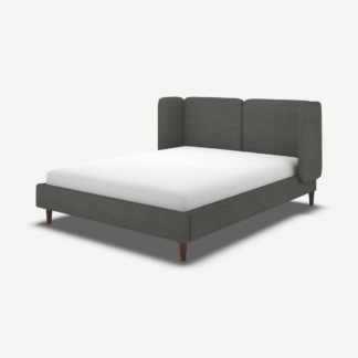 An Image of Ricola Super King Size Bed, Granite Grey Boucle with Walnut Stain Oak Legs