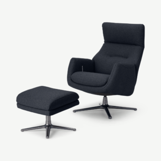 An Image of Paxton Reclining Accent Armchair and Footstool, Elite Navy