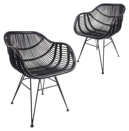 An Image of Bodan Pair of Metal Dining Chairs - Black