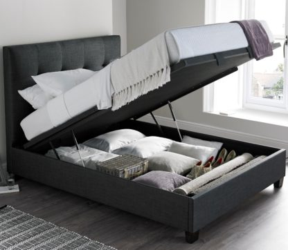 An Image of Walkworth Slate Fabric Ottoman Storage Bed Frame - 4ft6 Double