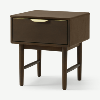 An Image of Mallory Bedside Table, Walnut Stain Oak & Brass