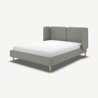 An Image of Ricola Double Bed, Wolf Grey Wool with Oak Legs