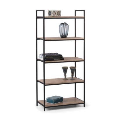 An Image of Tribeca Oak Wooden and Metal Tall Bookcase