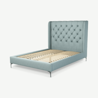 An Image of Romare Double Bed, Sea Green Cotton with Nickel Legs