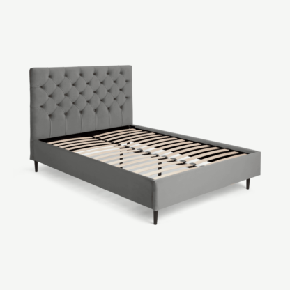 An Image of Skye King Size Bed, Light Grey Velvet & Black Legs