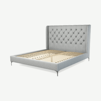 An Image of Romare Super King Size Bed, Wolf Grey Wool with Nickel Legs