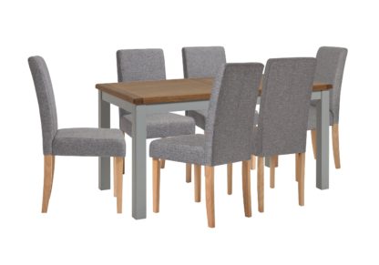 An Image of Habitat Kent Wood Veneer Dining Table & 6 Grey Chairs