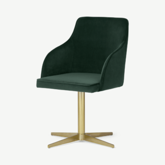 An Image of Keira Office Chair, Pine Green Velvet & Brass