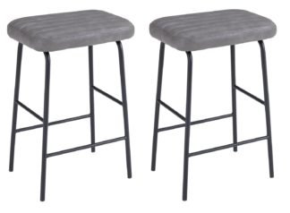 An Image of Habitat Logan Pair of Faux Leather Bar Stool - Grey