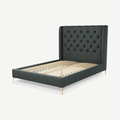 An Image of Romare Double Bed, Etna Grey Wool with Brass Legs