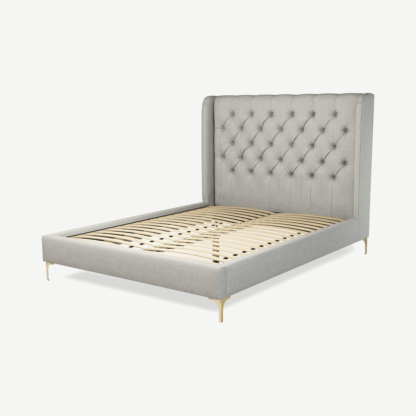 An Image of Romare King Size Bed, Ghost Grey Cotton with Brass Legs