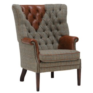 An Image of Harris Tweed Mackenzie chair, Leather Arms and Headrest