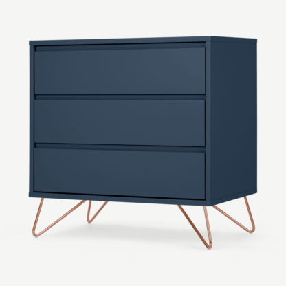 An Image of Elona Compact Chest of Drawers, Dark Blue & Copper