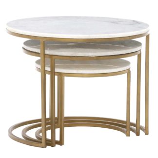 An Image of Natural Marble Nesting Tables - Set of 3 - White/Gold - Barker & Stonehouse