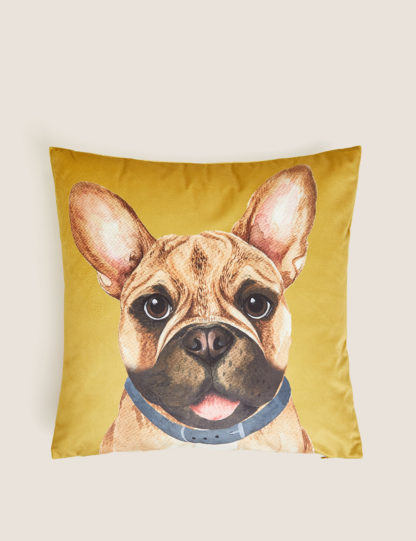 An Image of M&S Velvet French Bulldog Printed Cushion
