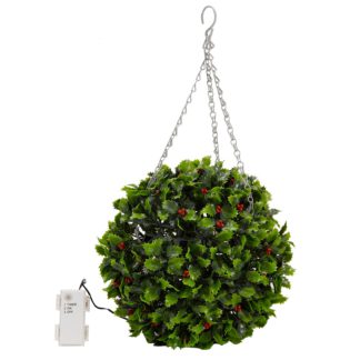 An Image of InLit Holly Topiary Ball with Lights - 30cm.