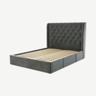 An Image of Romare King Size Bed with Storage Drawers, Steel Grey Velvet