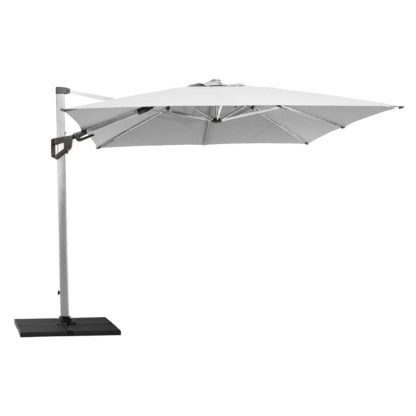 An Image of Cane-line Hyde Luxe Tilt Parasol and Base, Matt Grey Granite, Silver Mat Anodized