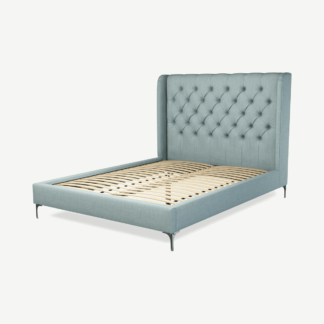 An Image of Romare King Size Bed, Sea Green Cotton with Nickel Legs