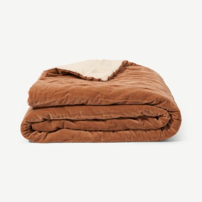 An Image of Lorna Velvet Bedspread, 225 x 220 cm, Cinnamon