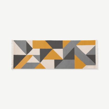 An Image of Holden Geometric Woven Cotton Runner 66 x 200cm, Yellow/Grey