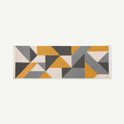 48fc0f0b4a35b6c4486848797bae4f695f0848ff443102d47cc9c3d81c4c5e4e.png An Image of Holden Geometric Woven Cotton Runner 66 x 200cm, Yellow/Grey