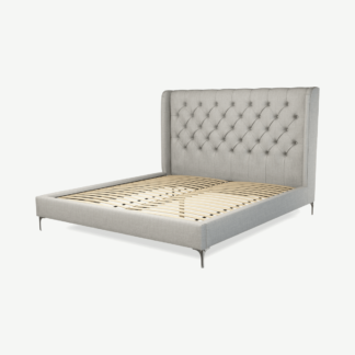 An Image of Romare Super King Size Bed, Ghost Grey Cotton with Nickle Legs