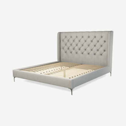 An Image of Romare Super King Size Bed, Ghost Grey Cotton with Nickle Legs