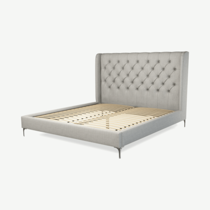 4959c54c356083b6020cdf5467d5ab2001a66a9e9f995ae5395ab9f6ac154da8.png An Image of Romare Super King Size Bed, Ghost Grey Cotton with Nickle Legs