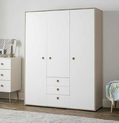 An Image of Argos Home Camden 3 Door 3 Drawer Wardrobe - Pink & Acacia