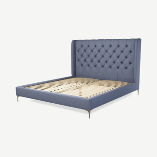 An Image of Romare Super King Size Bed, Denim Cotton with Copper Legs