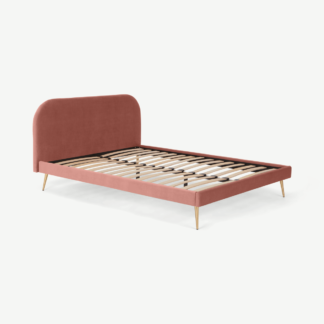 An Image of Eulia King Size Bed, Blush Pink Velvet & Brass Legs